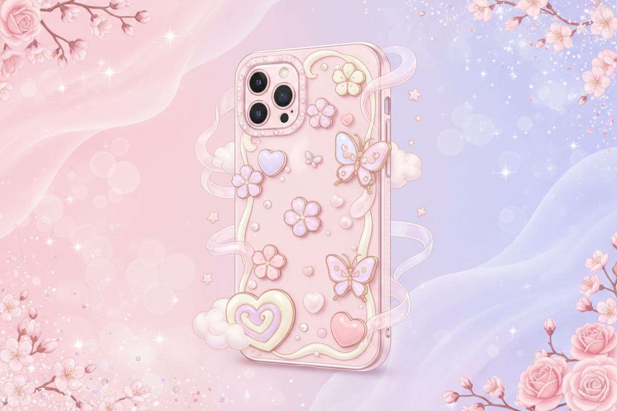 帮我生成一个少女心的手机壳海报横板